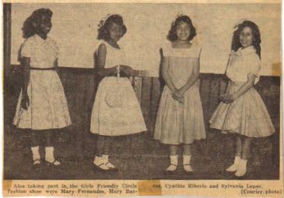 1957 Fashion Show winners at the Marion Girls Friendly Circle. Cynthia Riberio, Sylvania Lopes, Mary Fernandes, Mary Barros