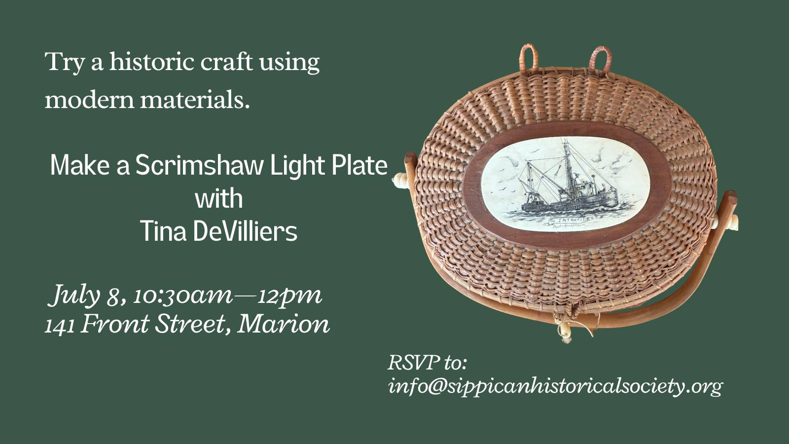 Tina DeVilliers leads a workshop on making a scrimshaw inspired light switch plate on July 8 at the Sippican Historical Society